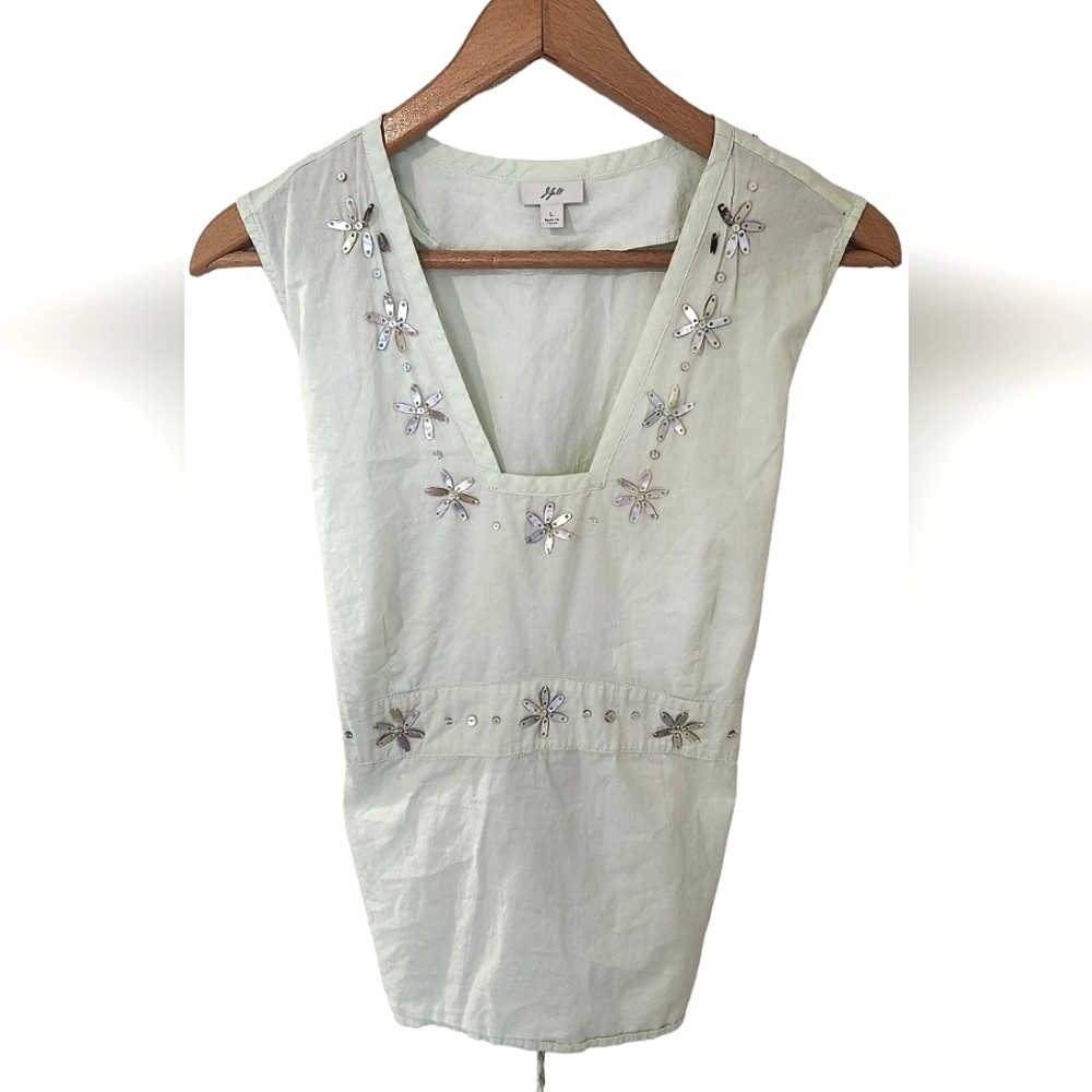 J.Jill Pale Green Sequin Sleeveless Top. Size L